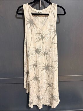 Z Supply Sleeveless Palm-Print V-Neck Dress in Beige